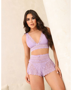 Conjunto de Lingerie sem Bojo em Renda com Short - Lilás
