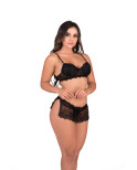 Conjunto Lingerie Sexy com Bojo e Saia em Renda
