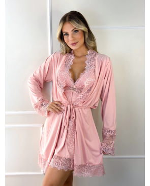 Conforto e Estilo: Camisola com Robe de Manga Longa para Noites Aconchegantes