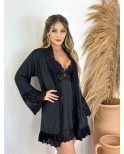 Camisola com Robe Manga Longa - Preto Camisola com Robe Manga Longa - Preto