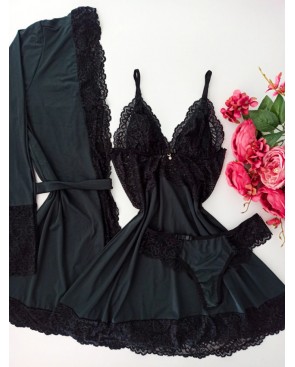 Conforto e Estilo: Camisola com Robe de Manga Longa para Noites Aconchegantes