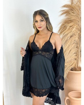 Conforto e Estilo: Camisola com Robe de Manga Longa para Noites Aconchegantes
