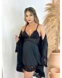 Camisola com Robe Manga Longa - Preto Camisola com Robe Manga Longa - Preto