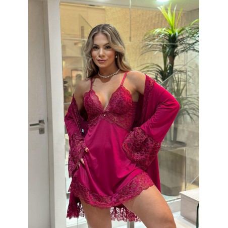 Conforto e Estilo: Camisola com Robe de Manga Longa para Noites Aconchegantes