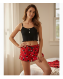 Pijama Cropped Blogueira em Suede com 3 peças - Estampa Coração