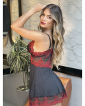 Camisola com Robe Manga Longa - Preto/Vermelho Camisola com Robe Manga Longa - Preto/Vermelho