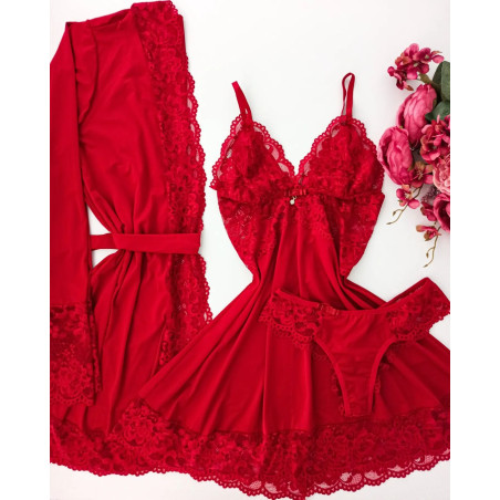 Camisola com Robe Manga Longa - Vermelho