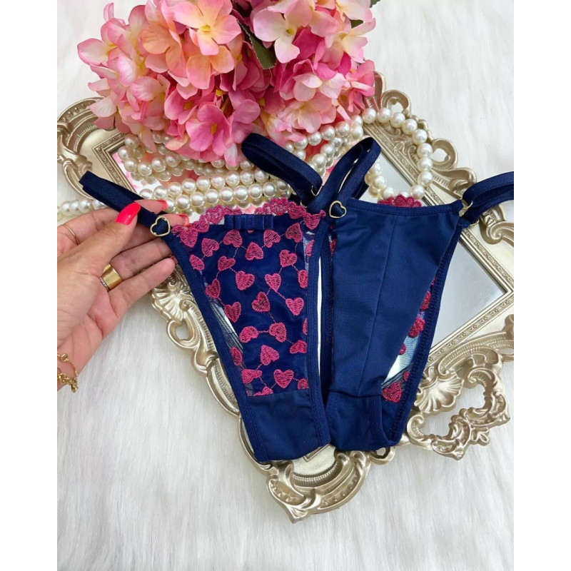 Calcinha Love Fio Duplo em Tule Bordado - Várias Cores Calcinha Love Fio Duplo em Tule Bordado - Várias Cores