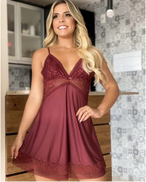 Conjunto Sensual: Camisola sem Bojo e Calcinha Fio em Tons de Marsala